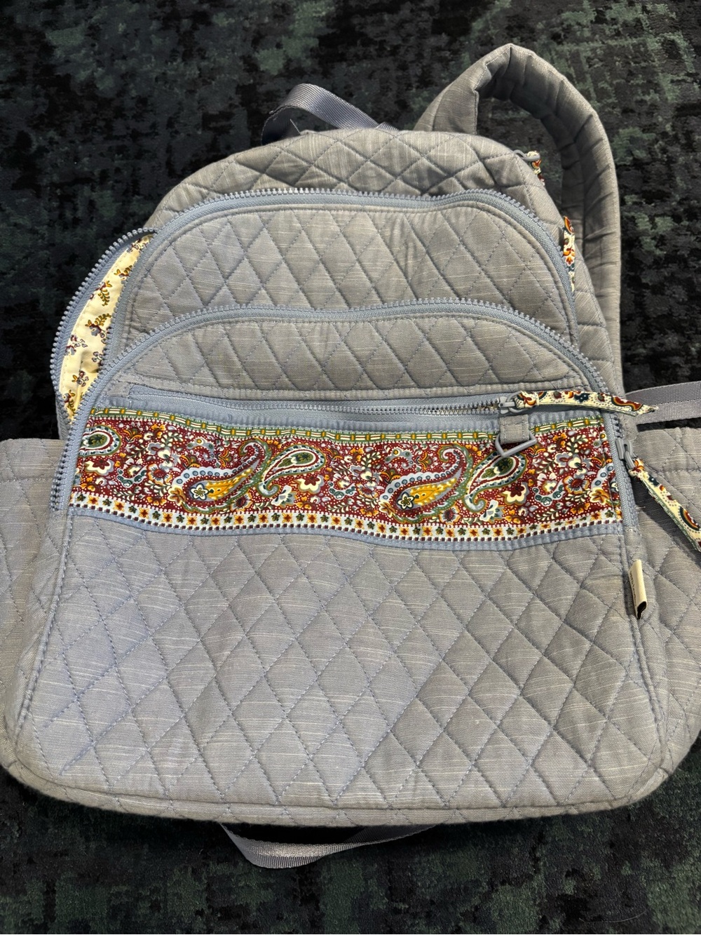 Vera Bradley Light Blue Quilted Backpack with Paisley Trim